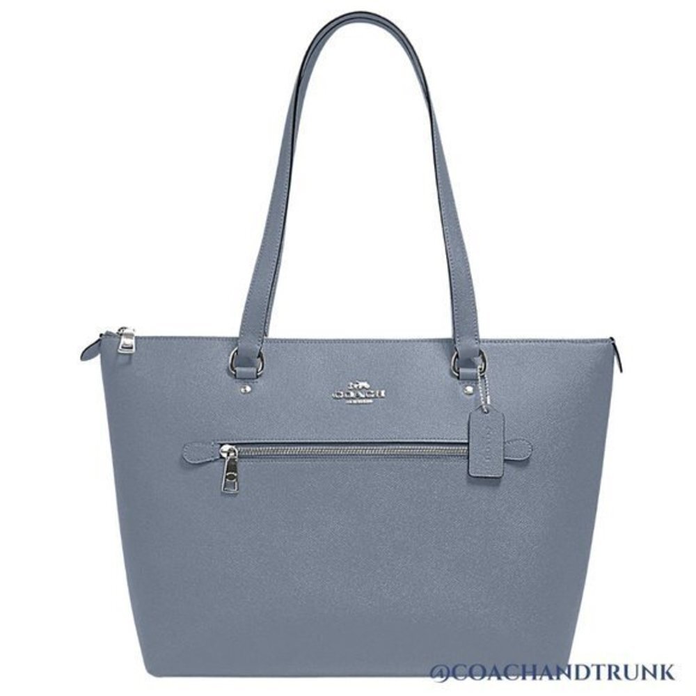 COACH LEATHER 3 PIECE SET Marble Blue Gallery Tote Double Zip Wallet + Card Case - Picture 4 of 12